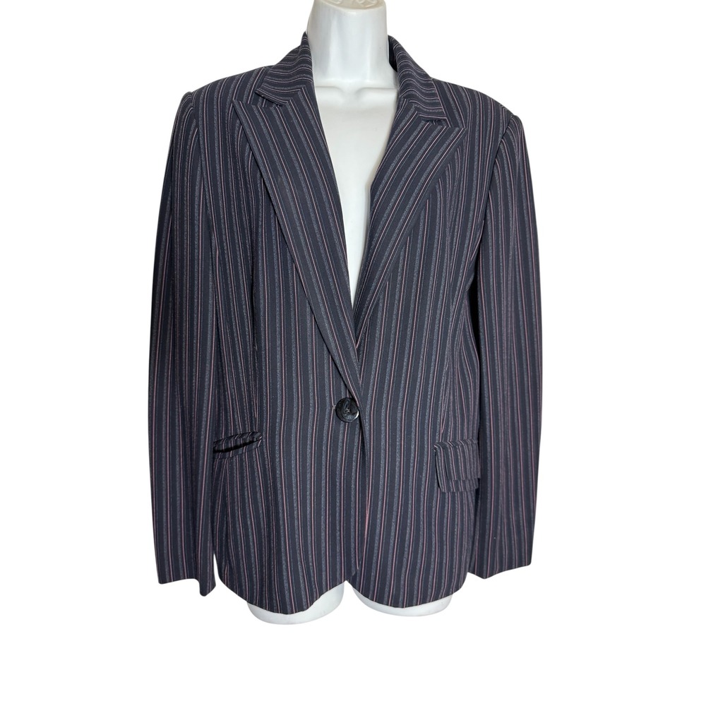Jones New York Blazer Size 14 Women Navy Blue & Pink Stripe Career Jacket 💙🩷
